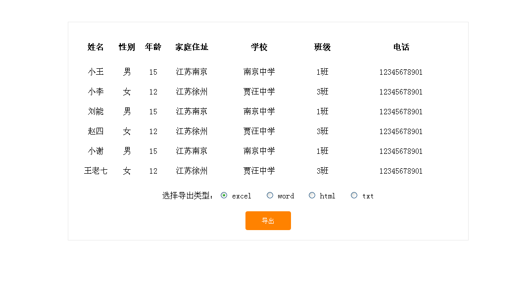php代码 excel,word,html,txt四种格式的导出示例_图一