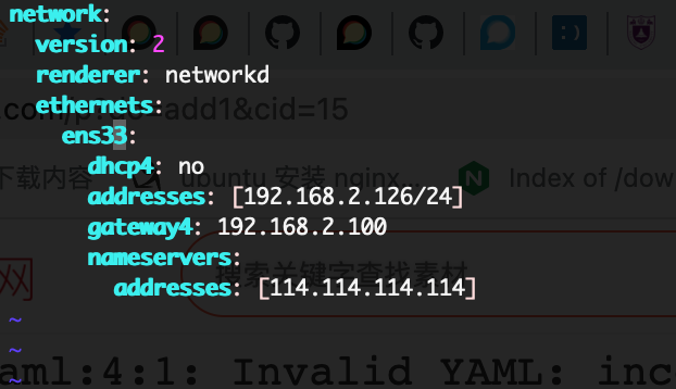 /xx.yaml:4:1: Invalid YAML: inconsistent indentation:
ethernets:_图一